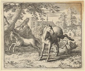 Renard går med grevlingen til retten for å appease the Lion's Anger, 1650-75.