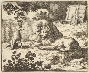 Renard lyver at han ga væren forskjellige dyrebare gjenstander som var ment for løven ..., 1650-75. av Allart van Everdingen