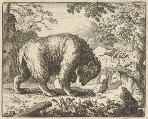 Renard lover bjørnen å ta ham til et sted hvor han vil finne honning, 1650-75. av Allart van Everdingen