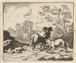 Renard sender væren tilbake til løven med en pakke som inneholder kaninhodet, 1650-75. av Allart van Everdingen