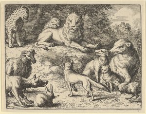 Renard er anklaget av dyrene før løven, 1650-75. av Allart van Everdingen