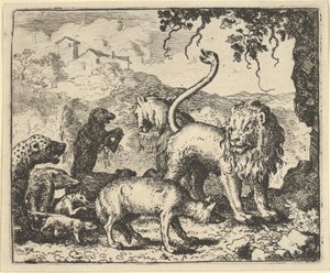 Renard er anklaget av ulven og flere dyr, 1650-75. av Allart van Everdingen