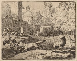 Reynard forsøker å stjele en hane, sannsynligvis ca. 16451656. av Allart van Everdingen