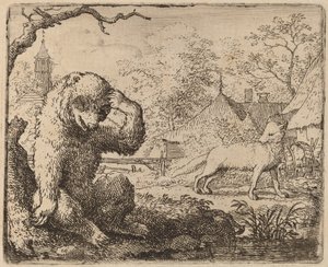 Reynard håner den sørgelige bjørnen, sannsynligvis ca. 16451656. av Allart van Everdingen