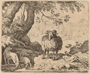 Reynard vender hjem, akkompagnert av væren og kaninen, sannsynligvis ca. 16451656. av Allart van Everdingen