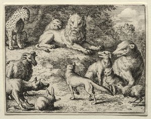 Reynard the Fox: Reynard dukker opp i retten. av Allart van Everdingen