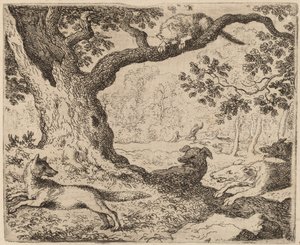 Reynards far og katten forfulgt av hunder, sannsynligvis ca. 16451656. av Allart van Everdingen