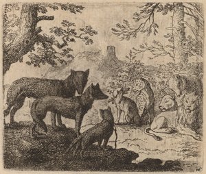 Reynards slektninger ber for ham, sannsynligvis ca. 16451656. av Allart van Everdingen
