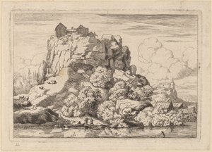 Elv ved foten av en høy stein av Allart van Everdingen