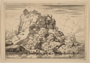 Elv ved foten av en høy klippe av Allart van Everdingen