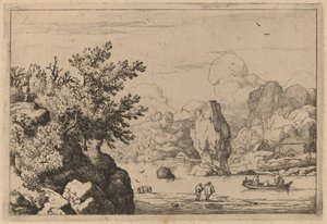 Stein midt i en elv, sannsynligvis ca. 16451656. av Allart van Everdingen