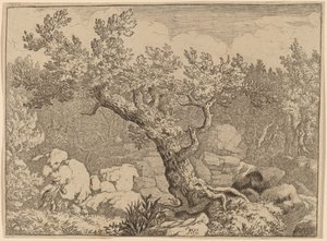 Sportsmann nær et stort tre, sannsynligvis ca. 16451656. av Allart van Everdingen