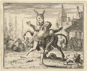 Rumpa, sjalu på oppmerksomheten hunden får fra sin herre, ser ut til å etterligne ..., 1650-75. av Allart van Everdingen