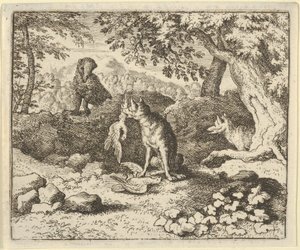 Grevlingen skynder seg å advare Renard om løvens intensjon, 1650-75. av Allart van Everdingen