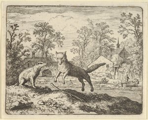 Bursucul impune ca pedeapsă să sară de trei ori peste un băț pe pământ, 1650-75. norvegian av Allart van Everdingen