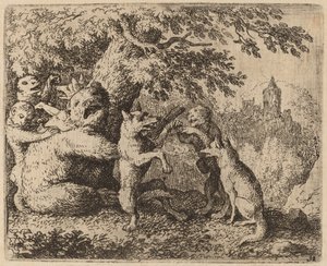 Bjørnen og ulven blir forfulgt, sannsynligvis ca. 16451656. av Allart van Everdingen