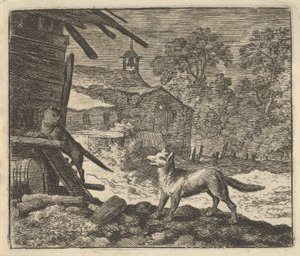 Katten klatrer i en låve, 1650-75. av Allart van Everdingen