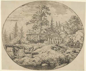 Landskapet med trebroen, 1600-tallet. av Allart van Everdingen