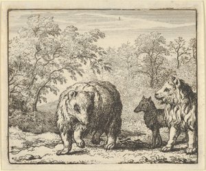Løven frigjør bjørnen og ulven, 1650-75. av Allart van Everdingen