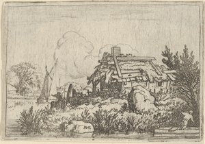 The Ruined Cottage, omgitt av vann, 1600-tallet. av Allart van Everdingen