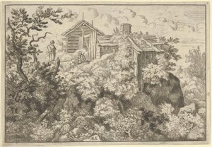 The Three Cottages on the Hill, 1600-tallet. av Allart van Everdingen