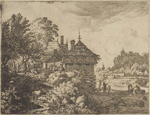 De to båtene nærmer seg en hytte, 1600-tallet. av Allart van Everdingen