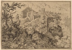 Three Cottages on a Rock, sannsynligvis ca. 16451656. av Allart van Everdingen