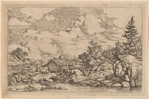 Tre geiter ved elven, sannsynligvis ca. 16451656. av Allart van Everdingen