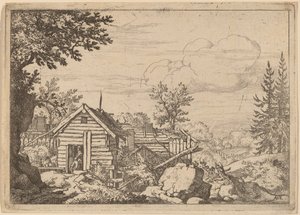 To menn i døråpningen til en hytte, sannsynligvis ca. 16451656. av Allart van Everdingen