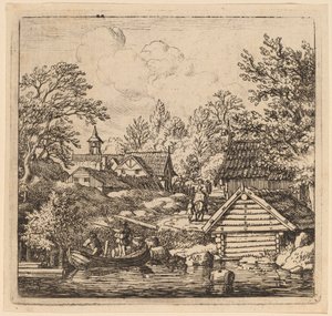 Lossing av en lekter, sannsynligvis c. 16451656. av Allart van Everdingen