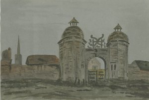 Hamstall Ridware Hall - Porters" Lodge: akvarellmaling, og [1824-1882] av Allen Edward Everitt