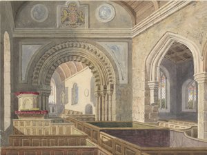 Interiør i Longdon Church: akvarellmaleri, ndc 1842] av Allen Edward Everitt