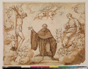Saint Augustine nøler mellom Kristi blod og Jomfru Marias melk, recto, 1600-tallet