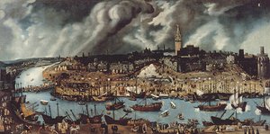 Havnen i Sevilla, ca. 1590 av Alonso attr. to Sanchez Coello