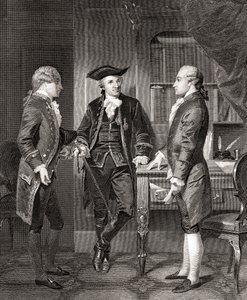 Johann Henry Jules Alexandre von Robaii, Baron de Kalb introduserer Lafayette til Silas Deane, fra Life and Times of Washington, bind 1, pub. i 1857 av Alonzo (after) Chappel