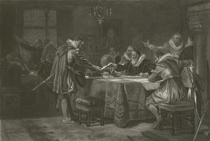 Henry Hudson mottok sin kommisjon fra det nederlandske østindiske kompani, 1609 av Alonzo Chappel