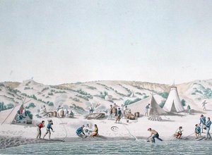 Baie des Chiens Marins, New Holland: The Camp of Uranie nær Ile Peron, fra "Voyage Around the World on Corvettes de L