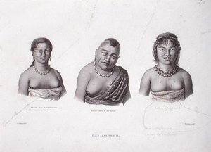 Hustruer til Hawaii-høvdingene fra Sandwichøyene, ca. 1824 (gravering)