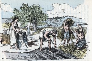 Daglig liv i forhistorien: scene for jordbruksarbeid i jerntiden Gravering fra "" La nature et l