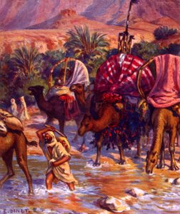 Gruppe av arabiske nomader i ørkenen. av Nasreddine Dinet (Alphonse-Étienne Dinet). 1861 1929. en fransk orientalistisk maler 1918 av Alphonse Etienne Dinet