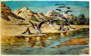 Illustrasjon av Dinet fra «Mirages» Scener fra arabisk liv. 1906. Mirages, Scenes De La Vie Arab ble illustrert av Etienne Dinet med kommentarer av Silman Ben Ibrahim Bamer. Nasreddine Dinet ble født som Alphonse-Etienne Dinet; (1861-1929) var fransk av Alphonse Etienne Dinet