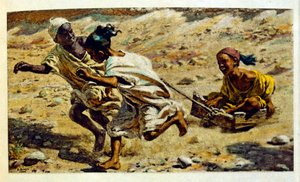 Illustrasjon av Dinet fra «Mirages» Scener fra arabisk liv. 1906. Mirages, Scenes De La Vie Arab ble illustrert av Etienne Dinet med kommentarer av Silman Ben Ibrahim Bamer. Nasreddine Dinet ble født som Alphonse-Etienne Dinet; (1861-1929) var fransk av Alphonse Etienne Dinet