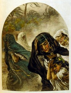 Illustrasjon av Dinet fra «Mirages» Scener fra arabisk liv. 1906. Mirages, Scenes De La Vie Arab ble illustrert av Etienne Dinet med kommentarer av Silman Ben Ibrahim Bamer. Nasreddine Dinet ble født som Alphonse-Etienne Dinet; (1861-1929) var fransk av Alphonse Etienne Dinet