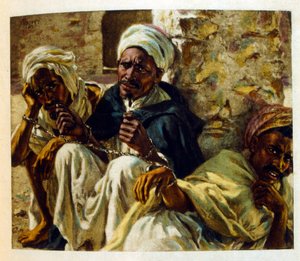 Illustrasjon av Dinet fra «Mirages» Scener fra arabisk liv. 1906. Mirages, Scenes De La Vie Arab ble illustrert av Etienne Dinet med kommentarer av Silman Ben Ibrahim Bamer. Nasreddine Dinet ble født som Alphonse-Etienne Dinet; (1861-1929) var fransk av Alphonse Etienne Dinet