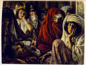 Illustrasjon av Dinet fra «Mirages» Scener fra arabisk liv. 1906. Mirages, Scenes De La Vie Arab ble illustrert av Etienne Dinet med kommentarer av Silman Ben Ibrahim Bamer. Nasreddine Dinet ble født som Alphonse-Etienne Dinet; (1861-1929) var fransk av Alphonse Etienne Dinet