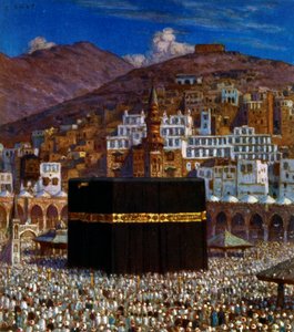 Illustrasjon som viser muslimske pilegrimer ved Kabbah i Mekka. av Nasreddine Dinet (Alphonse-Étienne Dinet). 1861 1929