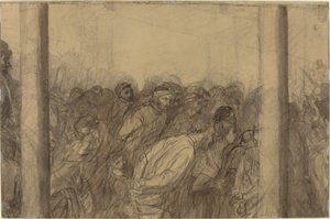 Mengde av mennesker sett mellom to kolonner [verso]. av Alphonse Legros