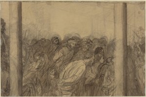 Folkemengde sett mellom to søyler [verso] av Alphonse Legros