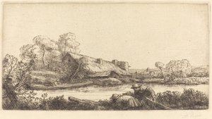 Gård langs elven sett av Evening Light Farm langs elven: Evening Light. av Alphonse Legros