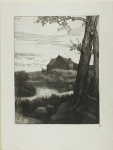 Gård med stort tre av Alphonse Legros